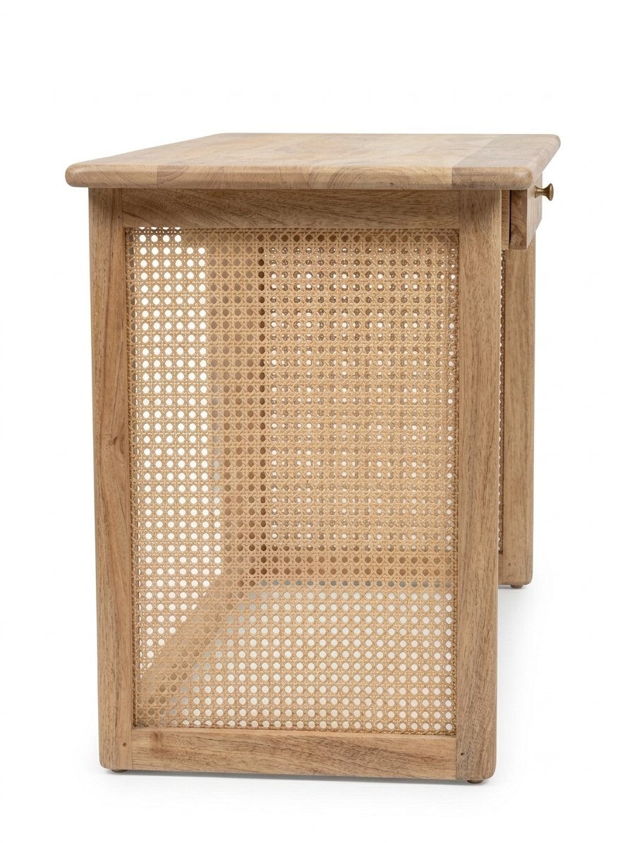 Mango wood desk with rattan webbing.