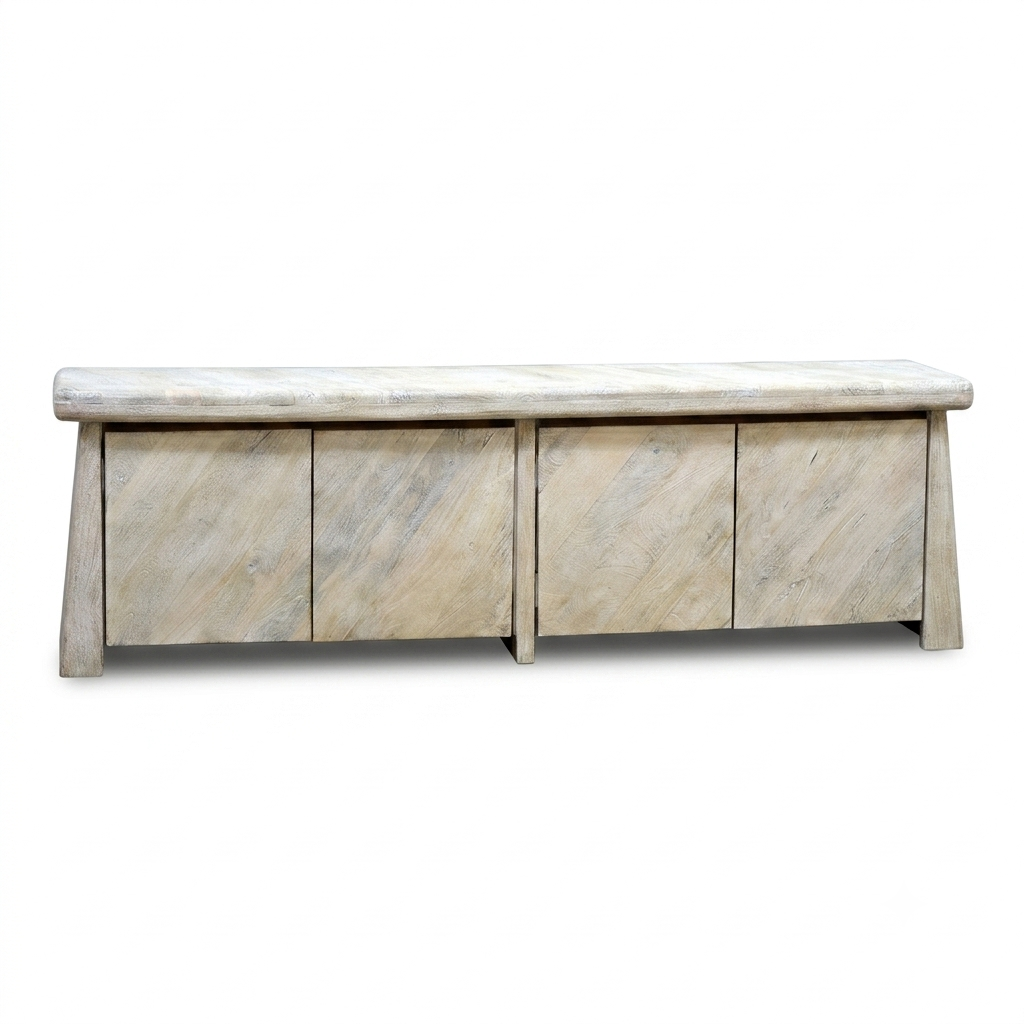 Whitewashed 4-Door TV Stand