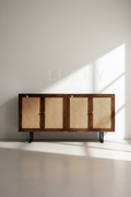 Teak wood rattan sideboard