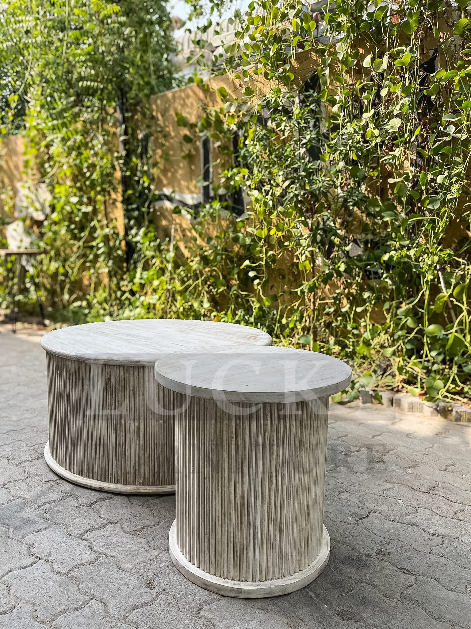 Fluted coffee table whitewash finish