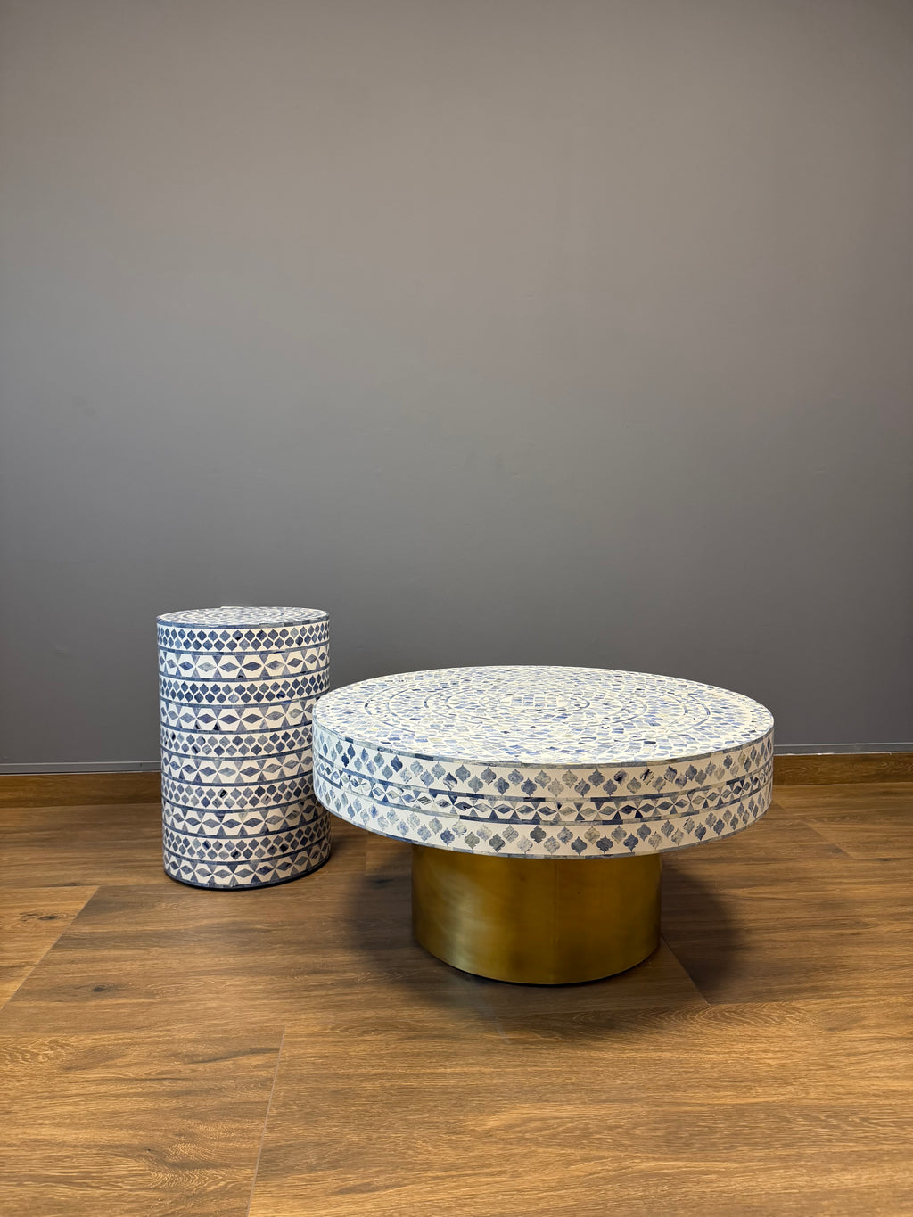 Bone inlay coffee and sidetable