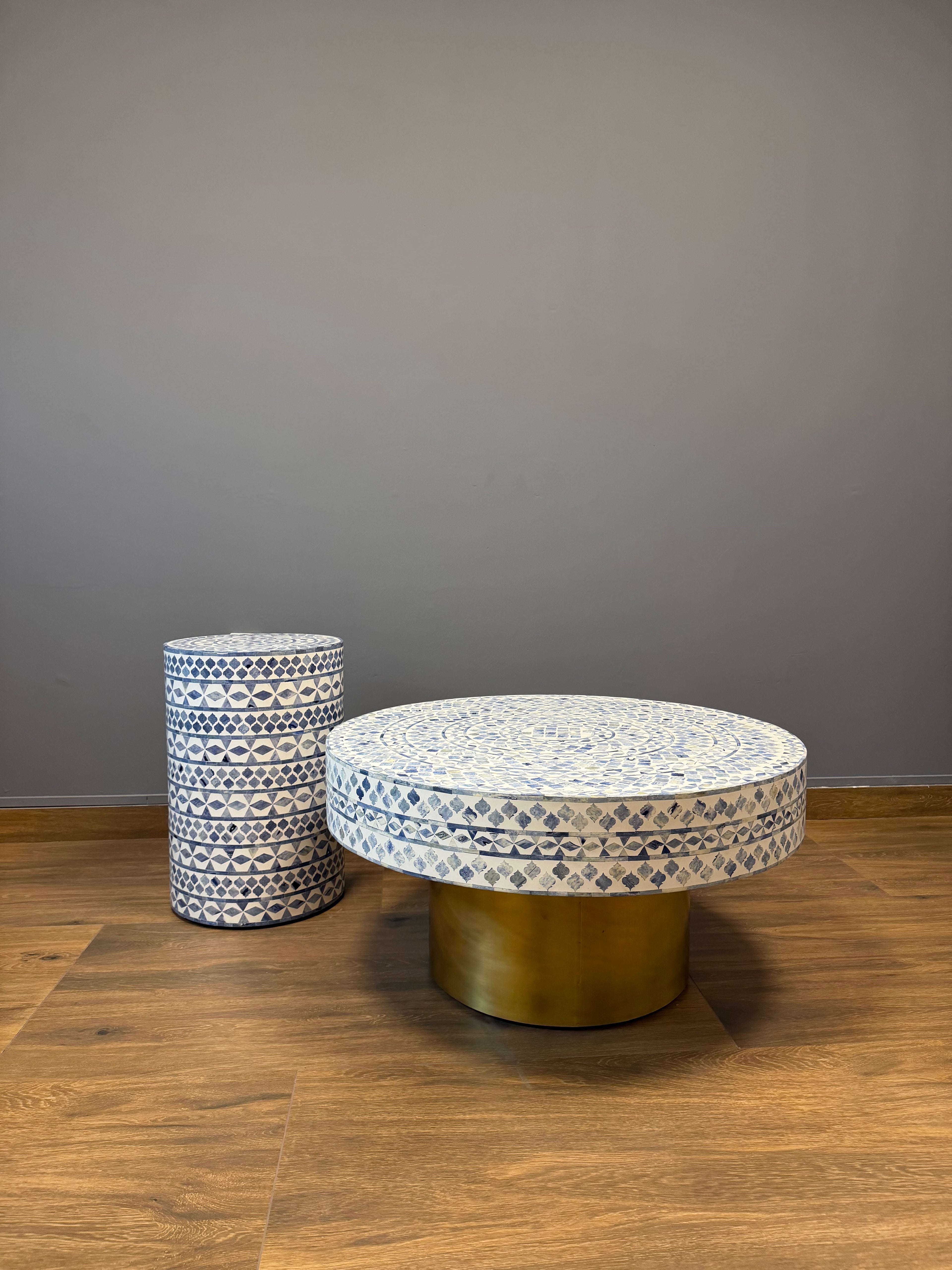 Bone inlay coffee and sidetable