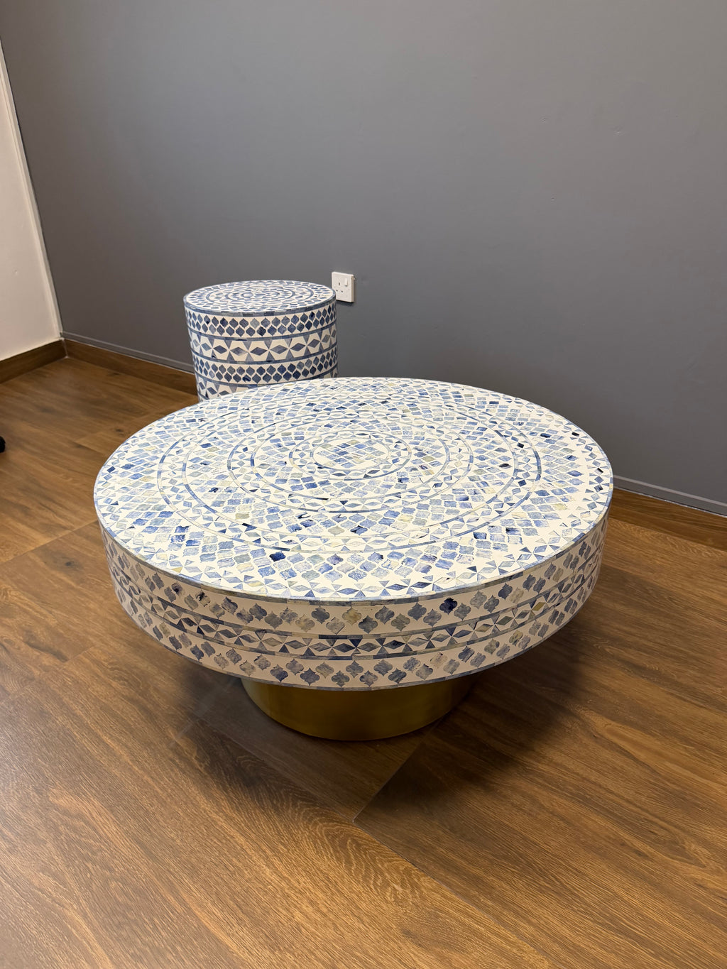 Bone inlay coffee and sidetable