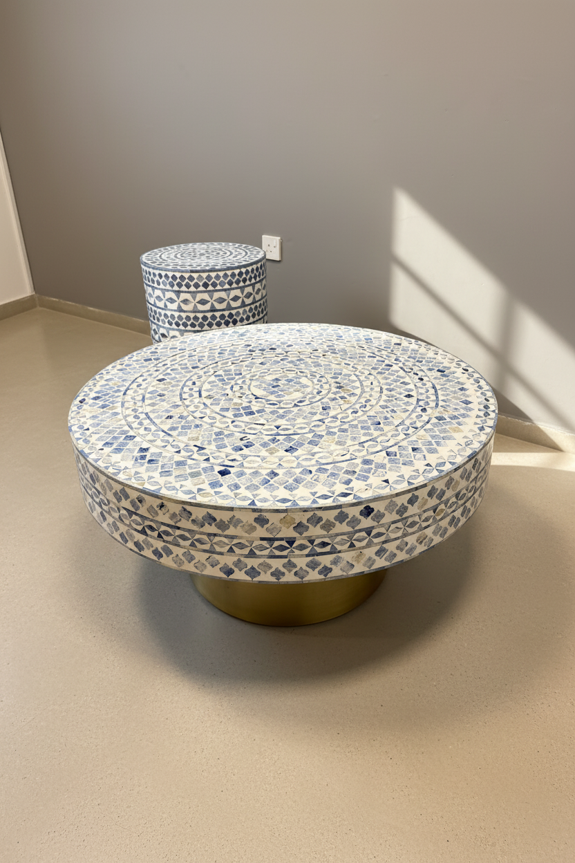 Bone inlay coffee and sidetable