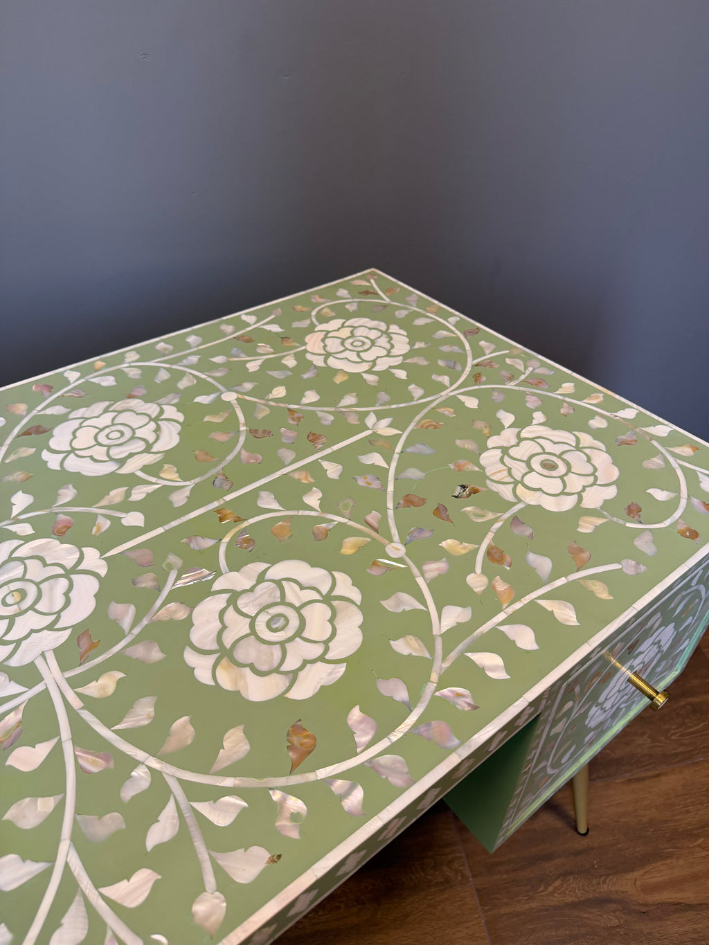 Sage green mother of pearl inlay desk