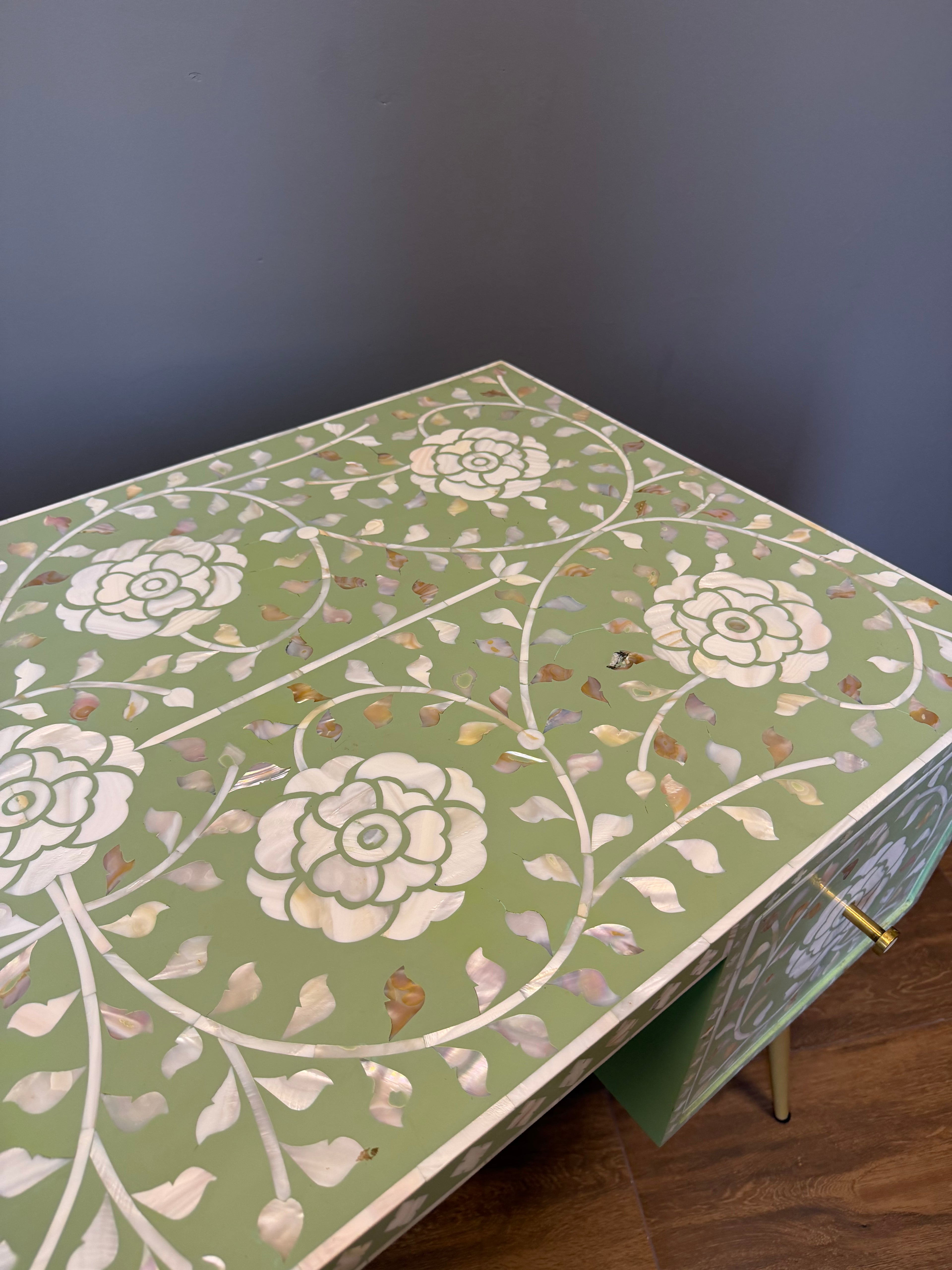 Sage green mother of pearl inlay desk