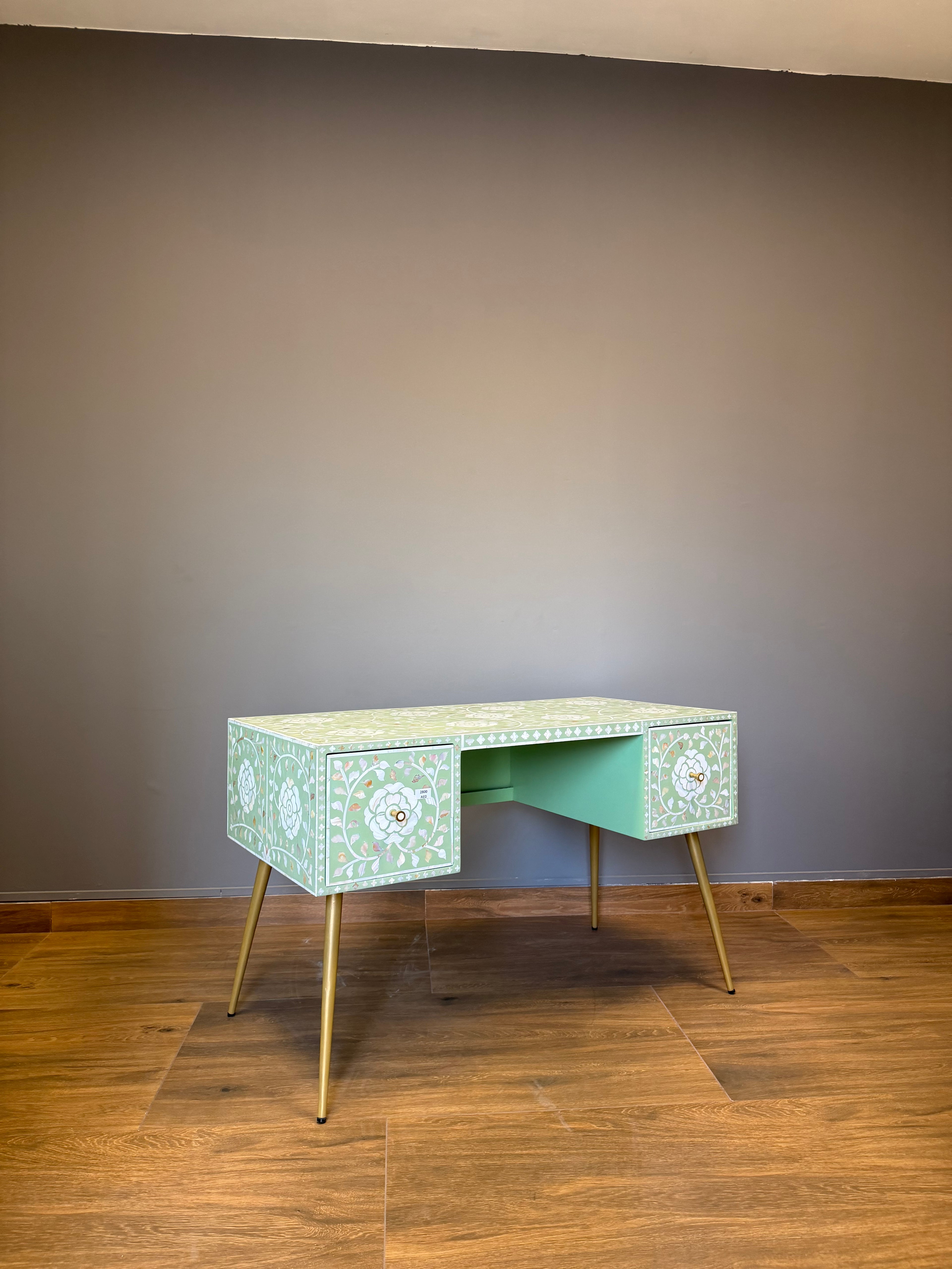 Sage green mother of pearl inlay desk