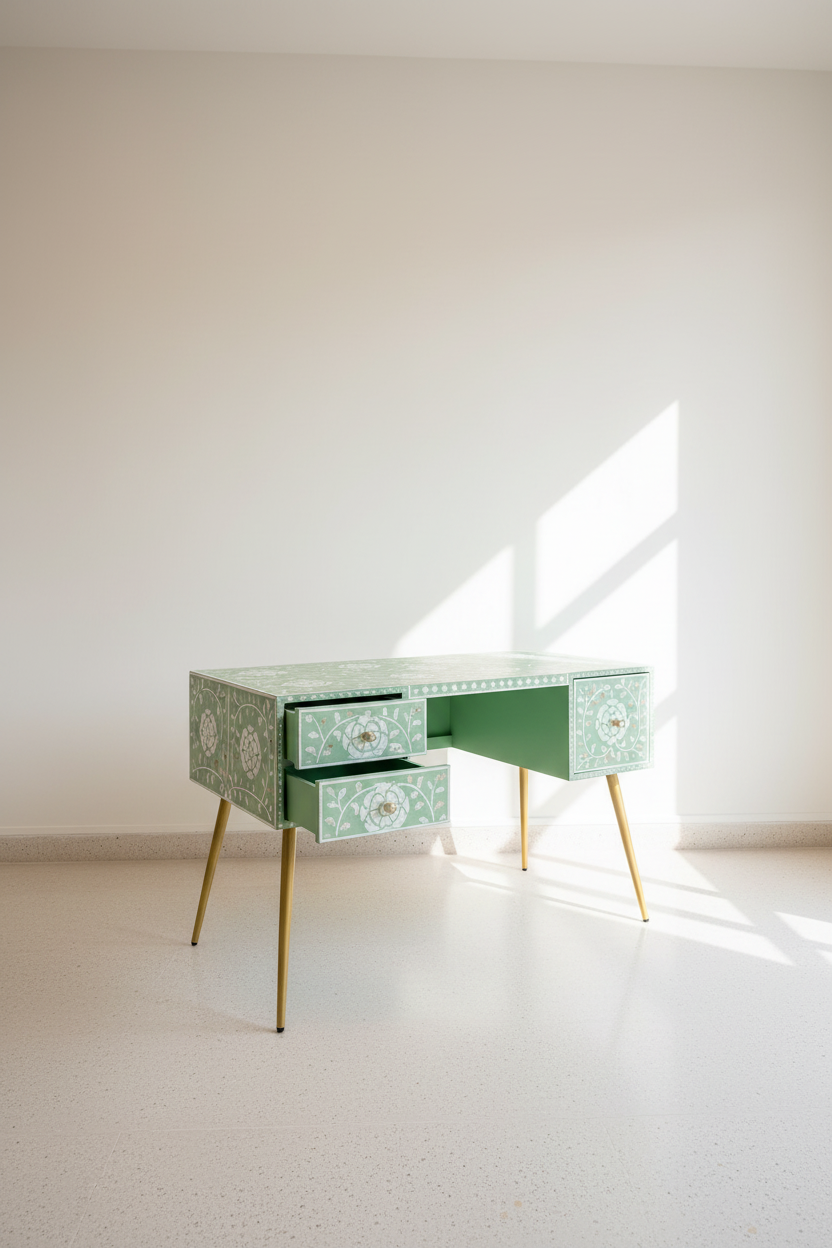 Sage green mother of pearl inlay desk