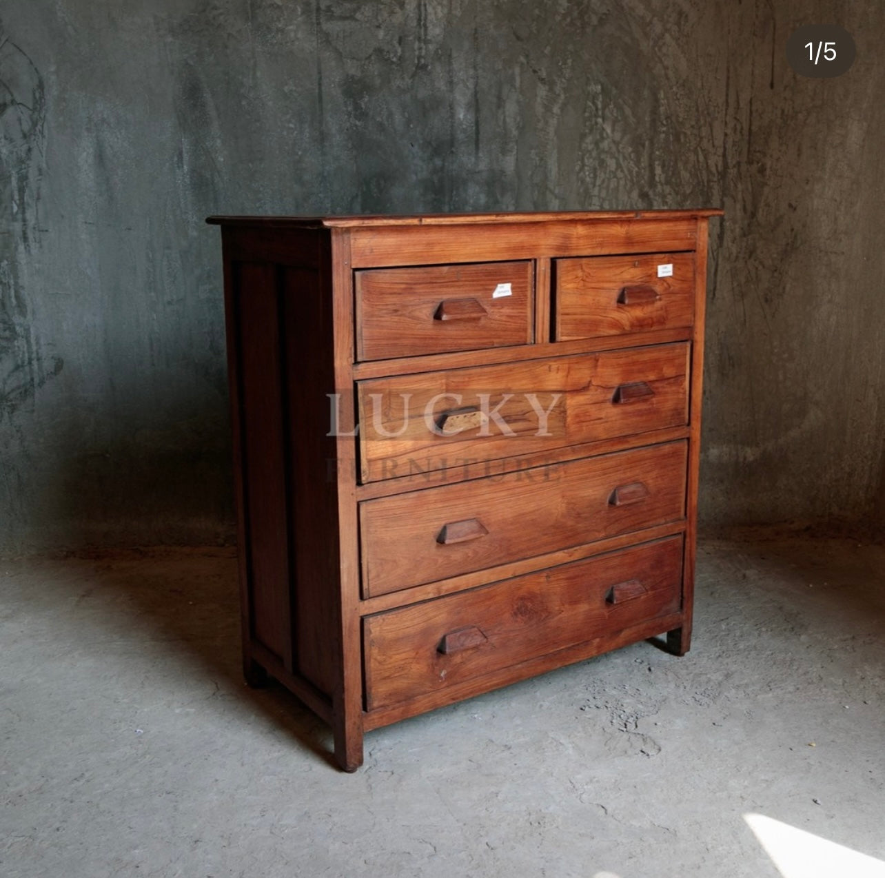 Teak wood 5 draw chest