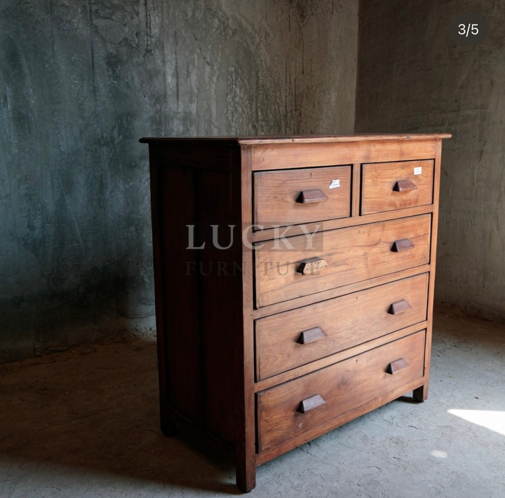 Teak wood 5 draw chest