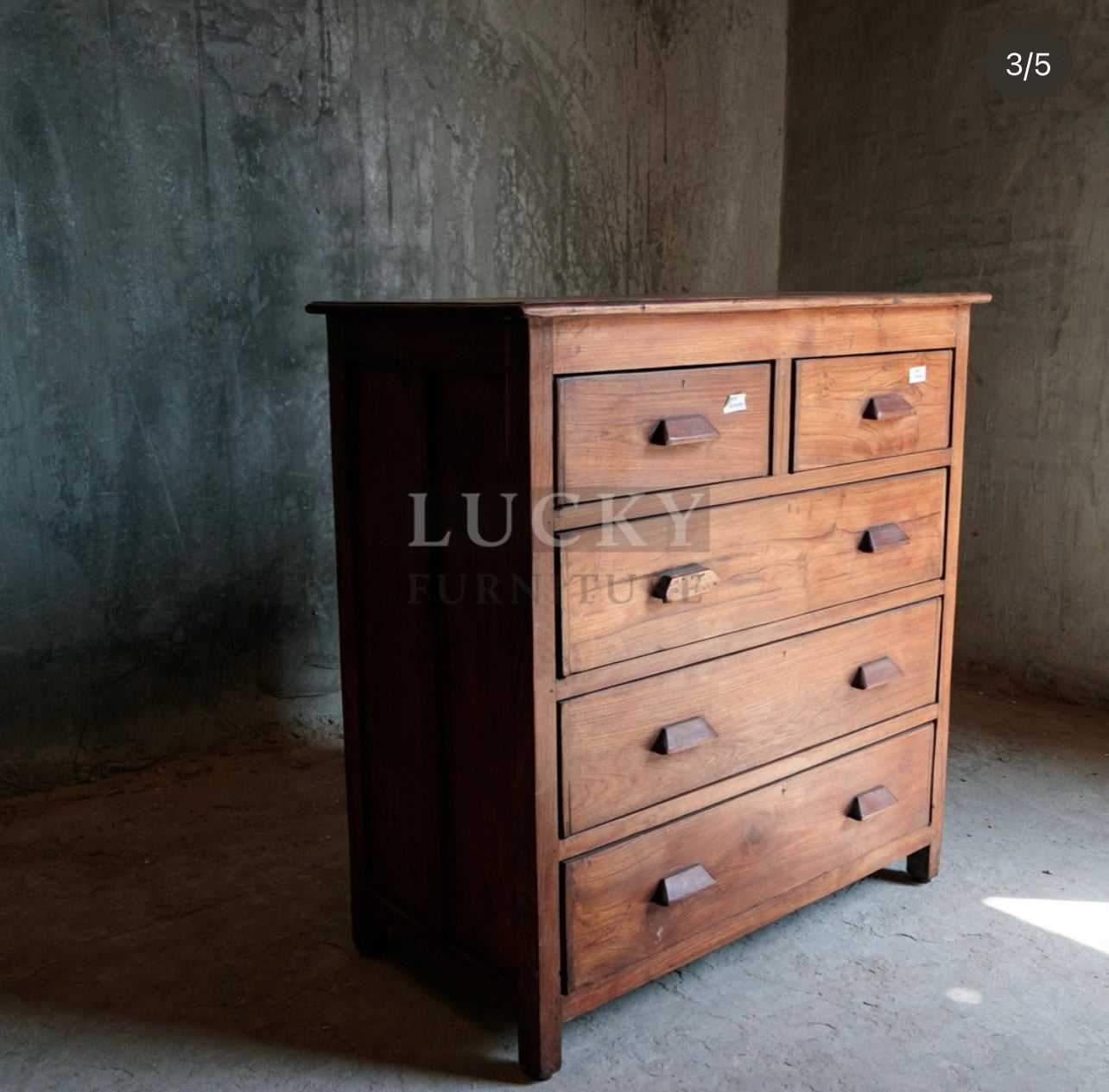 Teak wood 5 draw chest