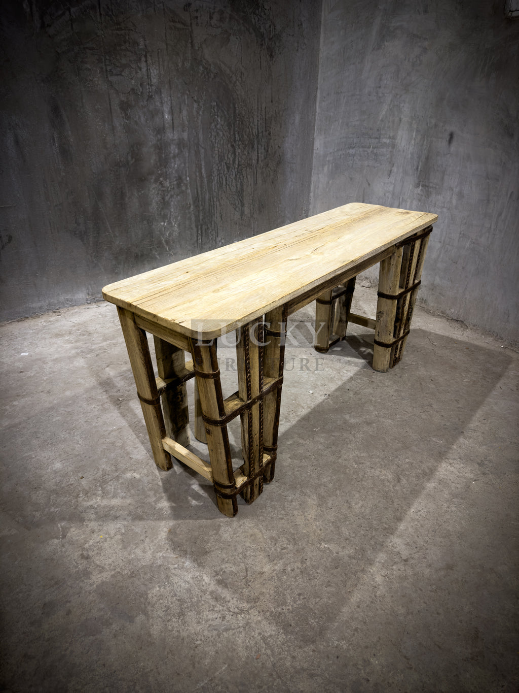 Ox cart console bleached finish
