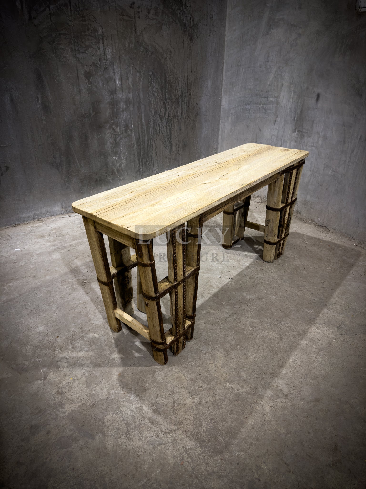 Ox cart console bleached finish