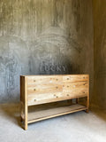Mango wood 6 draw chest with rattan shelf