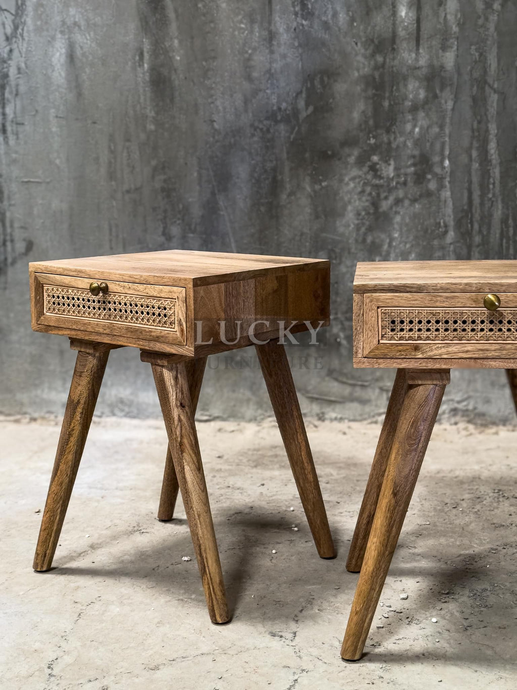Rattan 1 draw bedside with pin legs