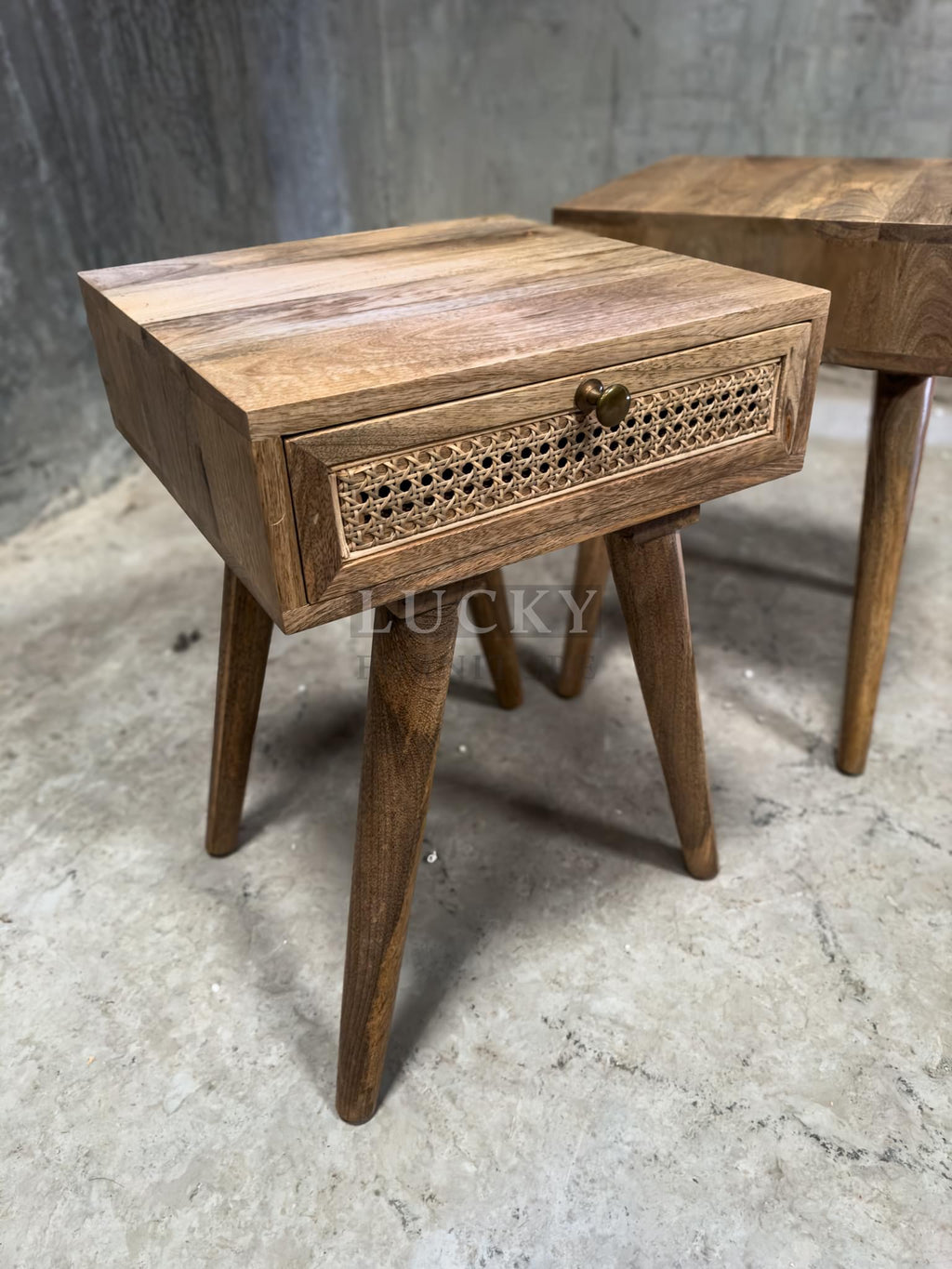 Rattan 1 draw bedside with pin legs