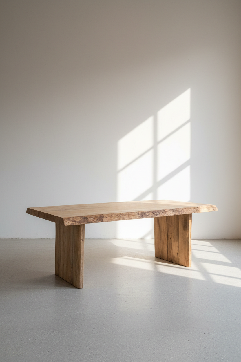 Mango Wood Live Edge Dining Table Duo Wooden Base