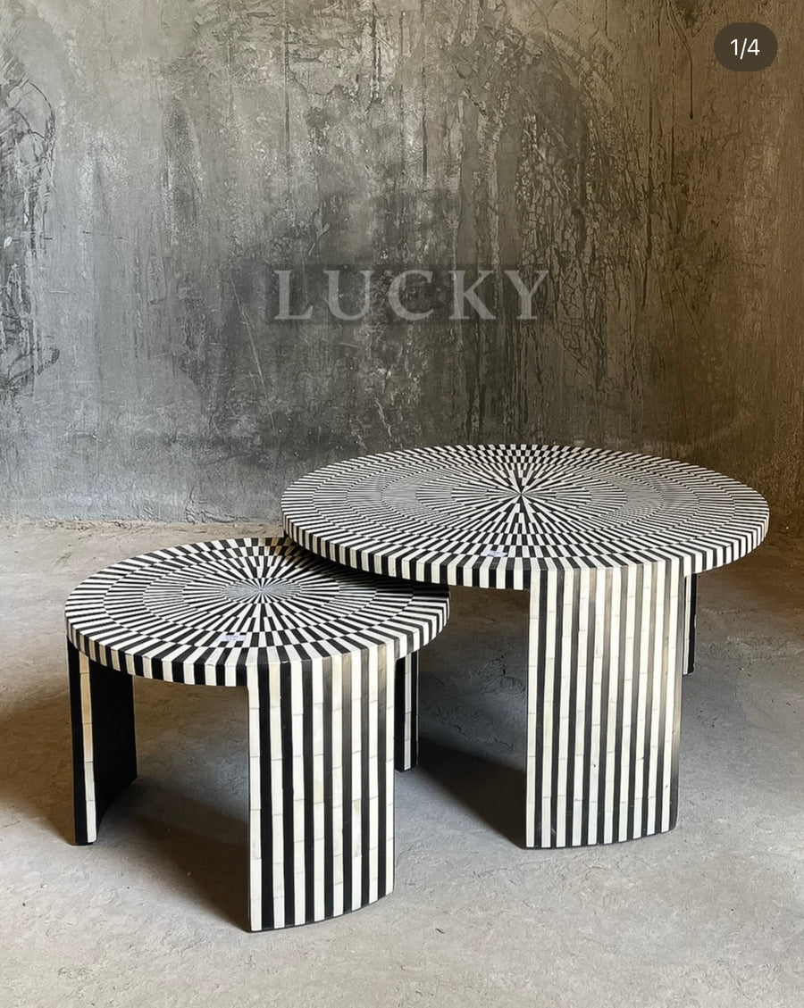 Geometric bone inlay set of 2 coffee table