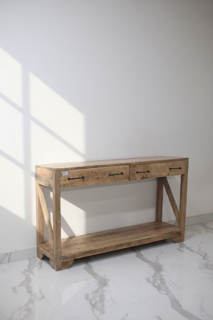 2 draw mango wood console