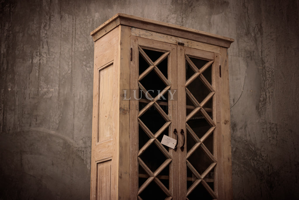 Two part bleached finish glass cabinet