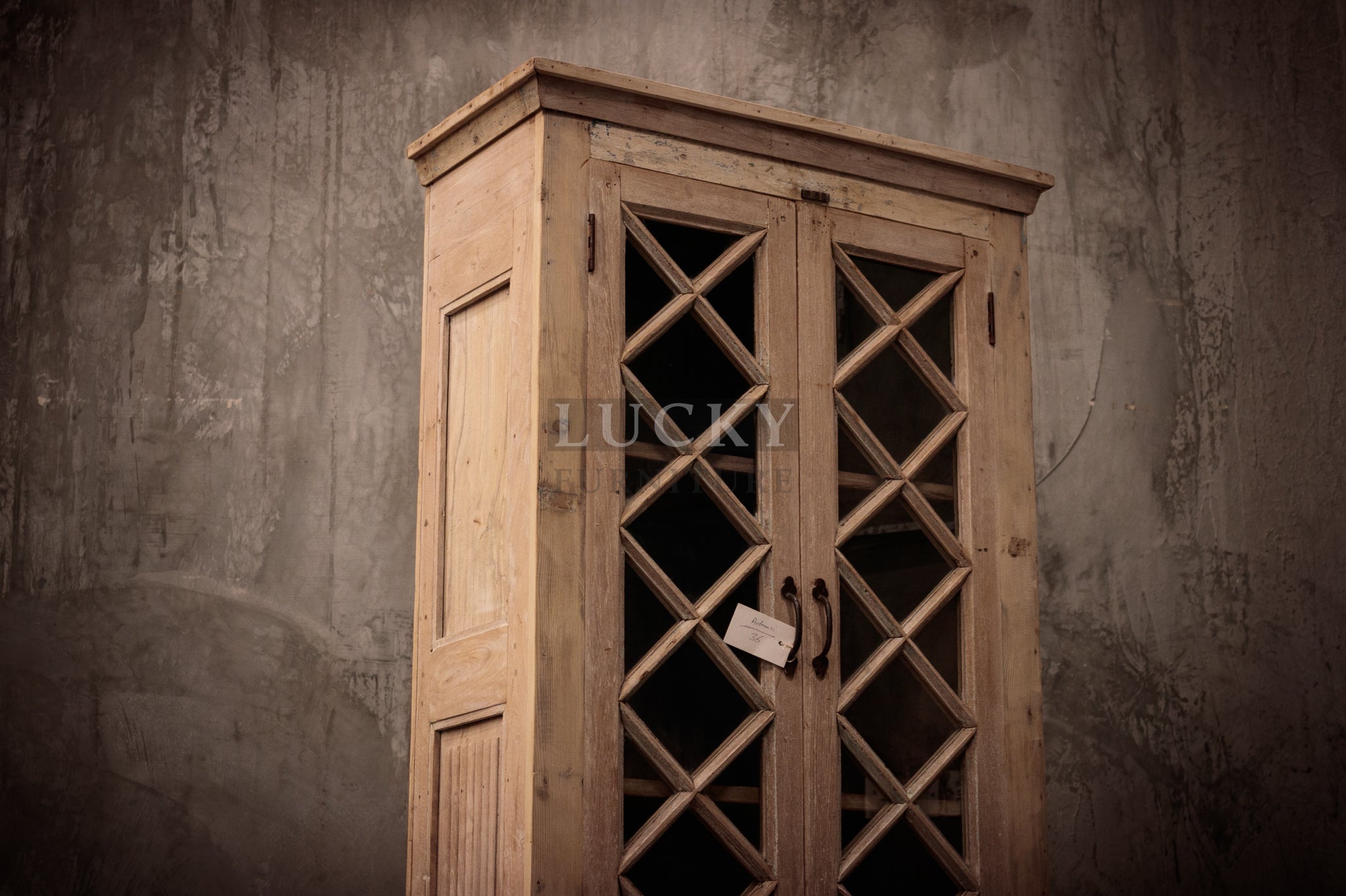 Two part bleached finish glass cabinet