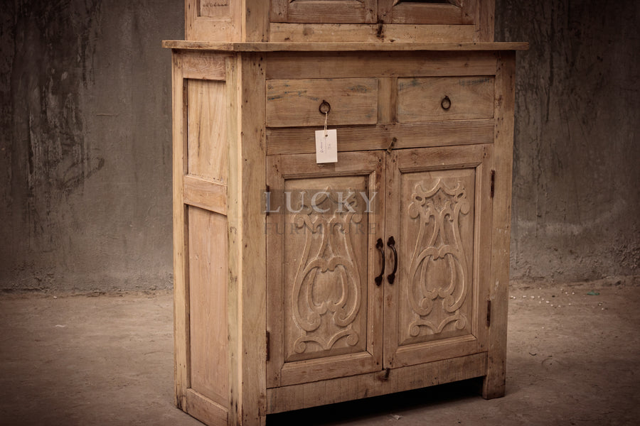 Two part bleached finish glass cabinet