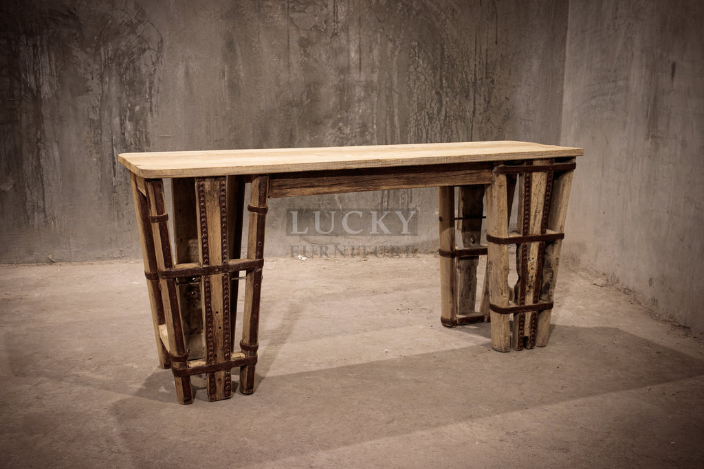 Ox cart console bleached finish