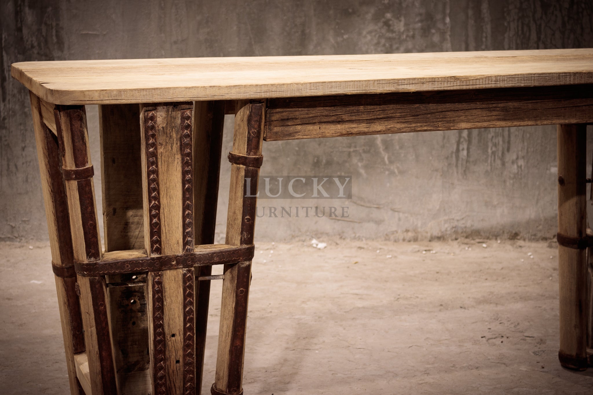 Ox cart console bleached finish