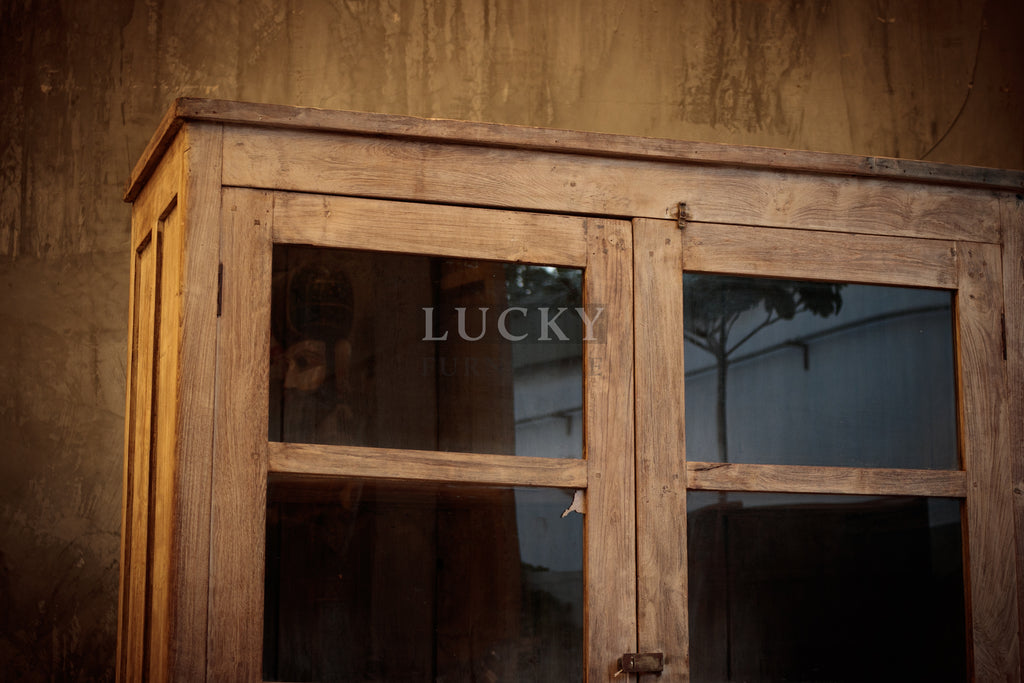 Bleached Teak wood glass cabinet