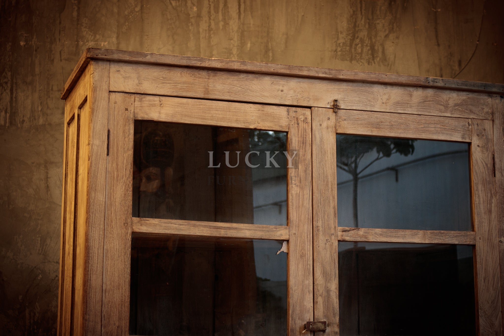 Bleached Teak wood glass cabinet