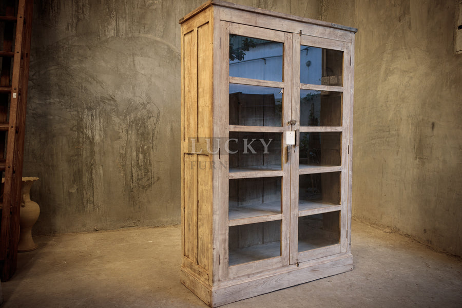 Bleached Teak wood glass cabinet