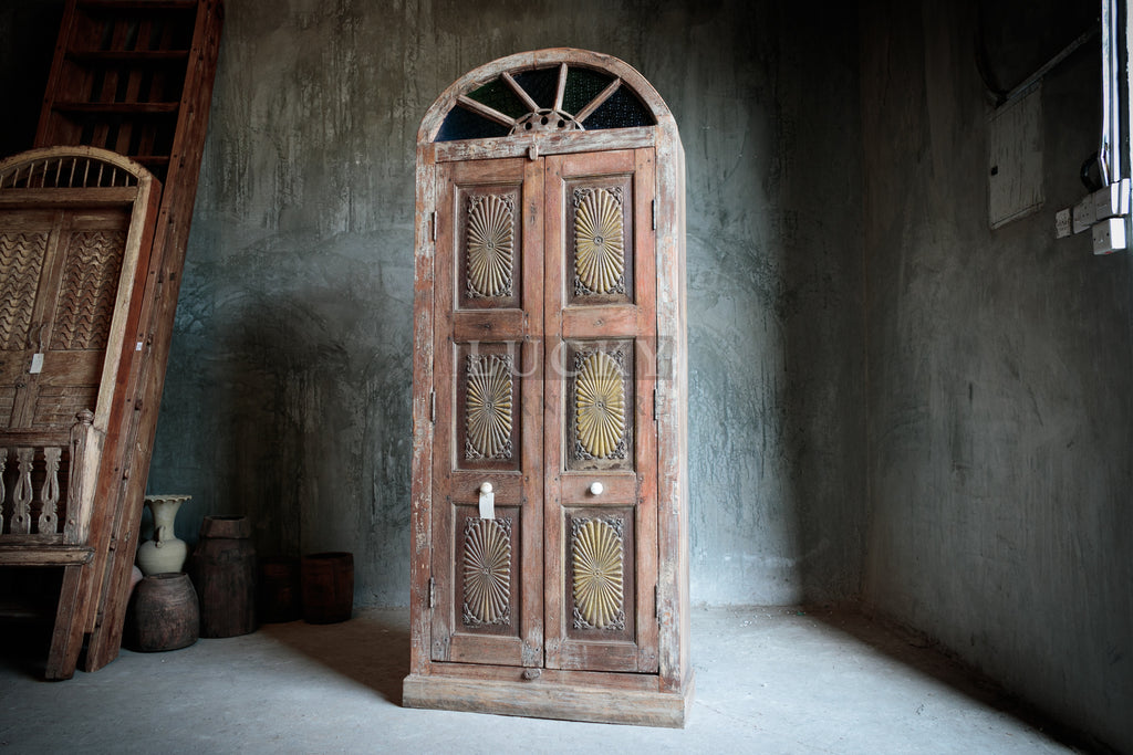 Vintage teak wood cabinet with arch top