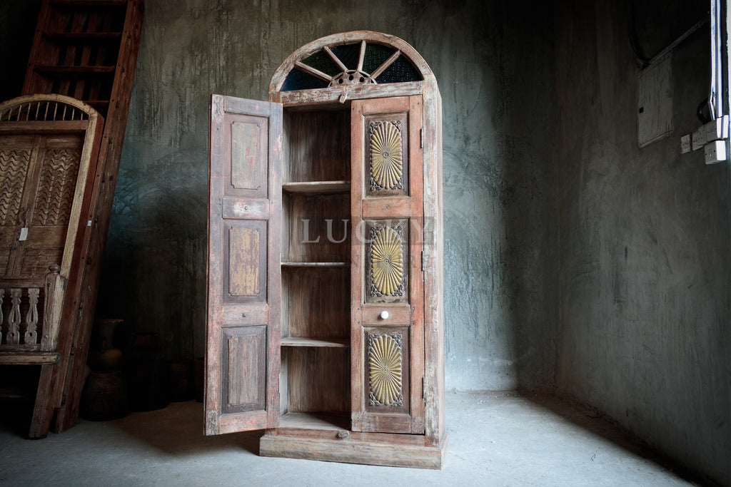 Vintage teak wood cabinet with arch top