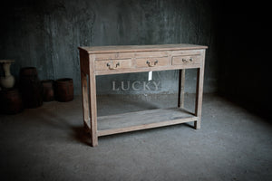 Bleached finish 3 drawer wooden console