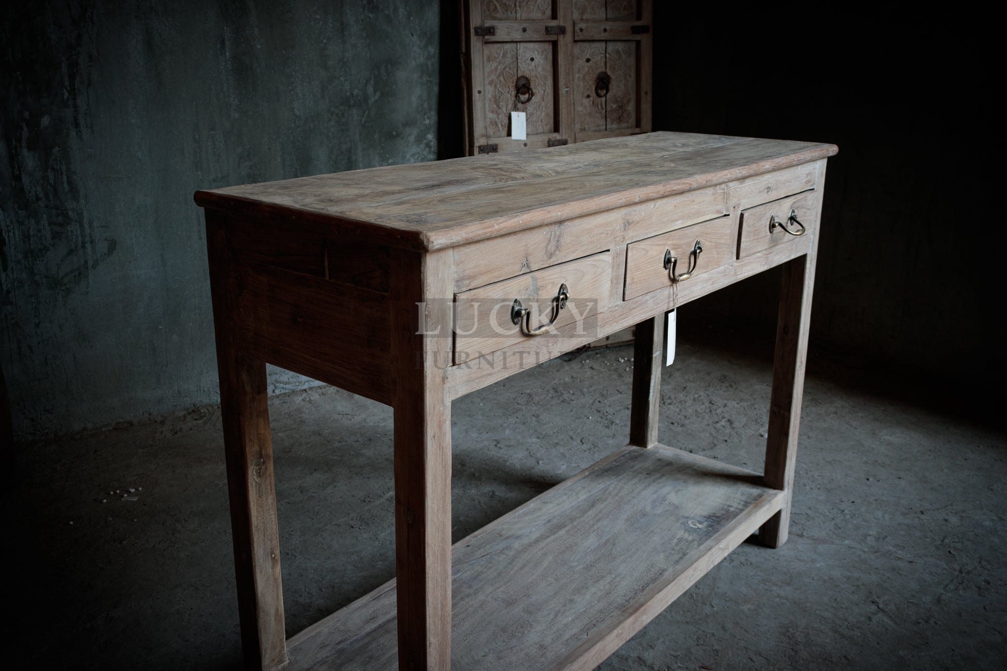 Bleached finish 3 drawer wooden console