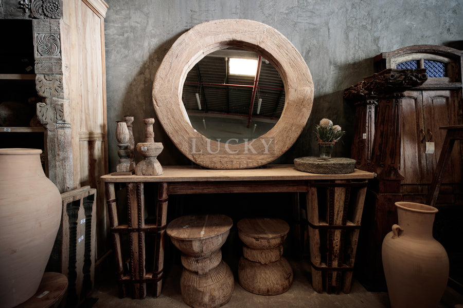 Old aged teak wood bleached mirror frame