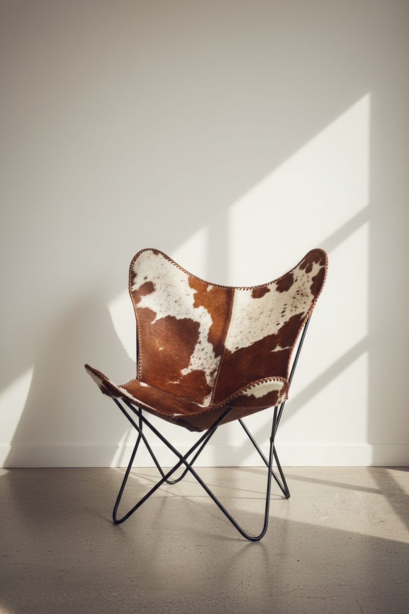 Brown and White Leather Butterfly Chair