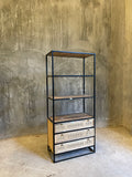 Mango wood and metal rattan bookshelf