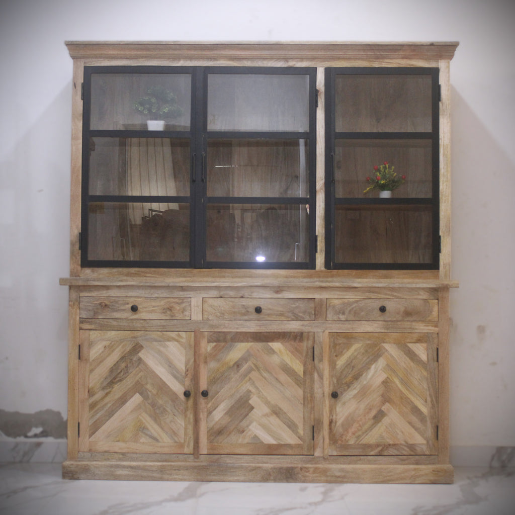 Herringbone pattern glass cabinet