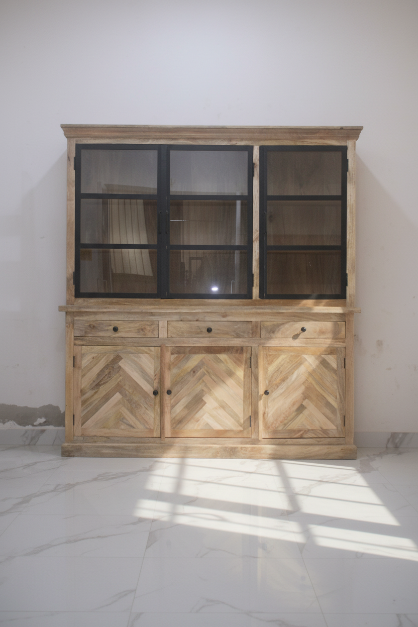 Herringbone pattern glass cabinet
