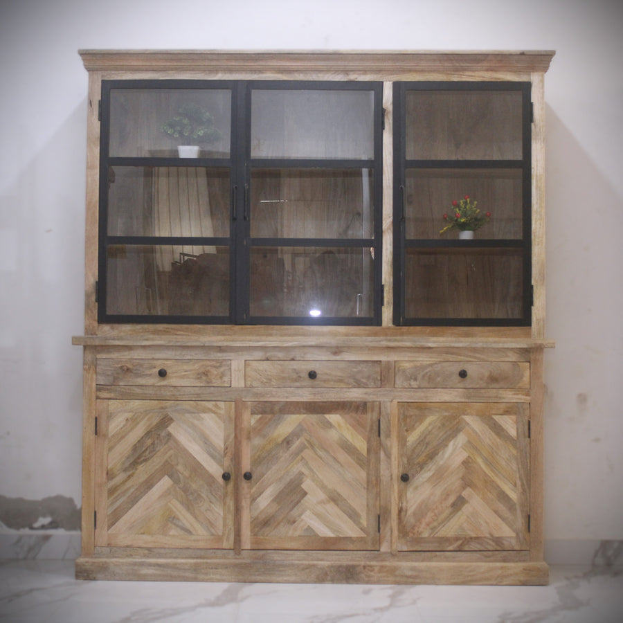 Herringbone pattern glass cabinet