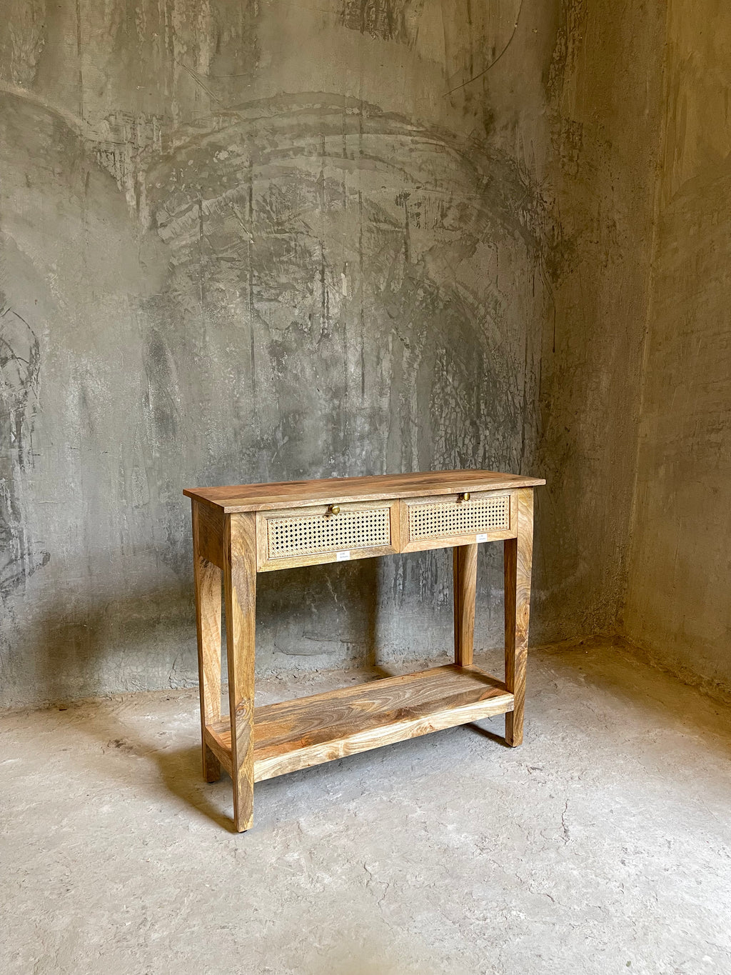 2 draw mango wood and rattan console