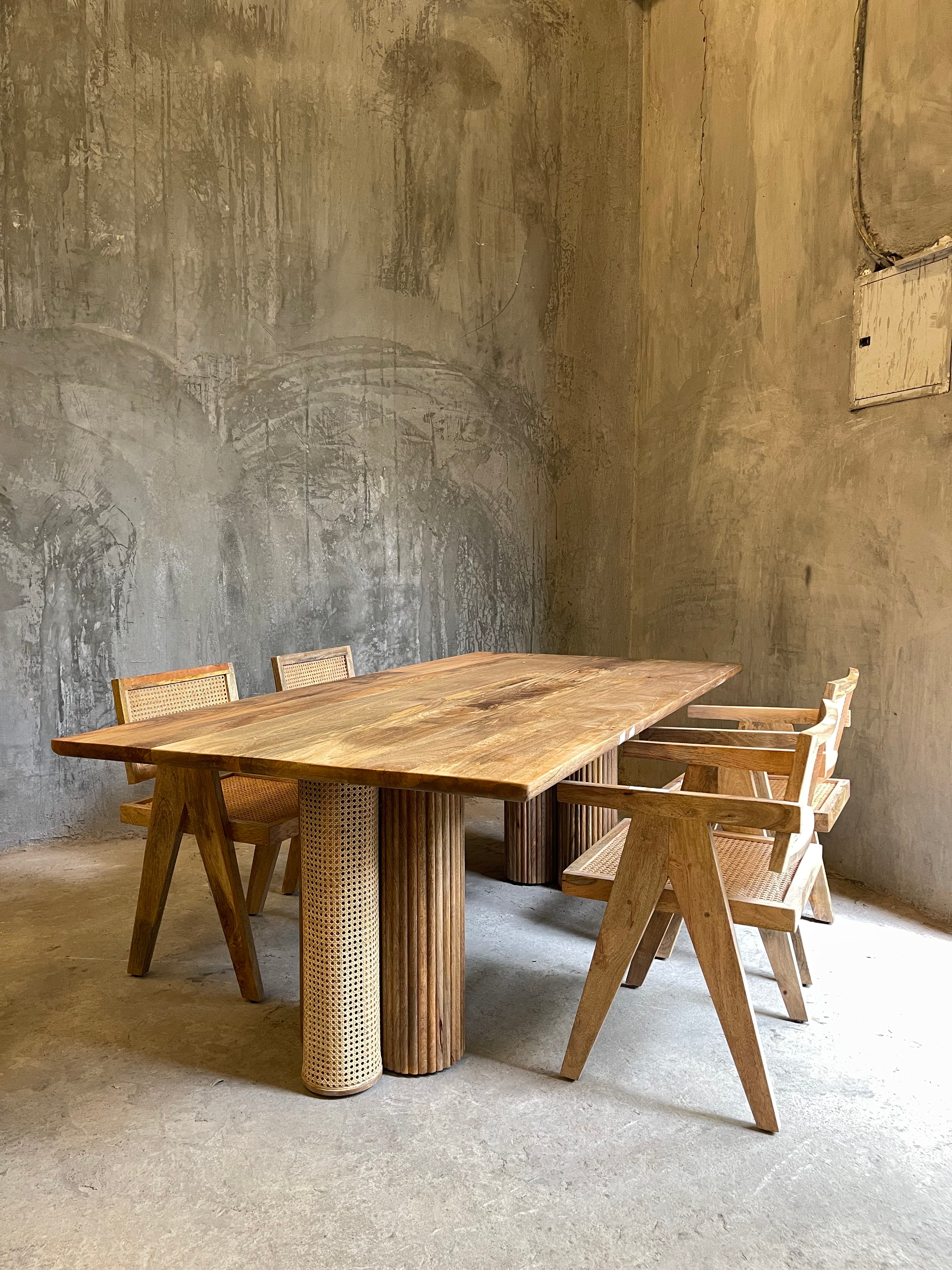 Rattan and wood dining table