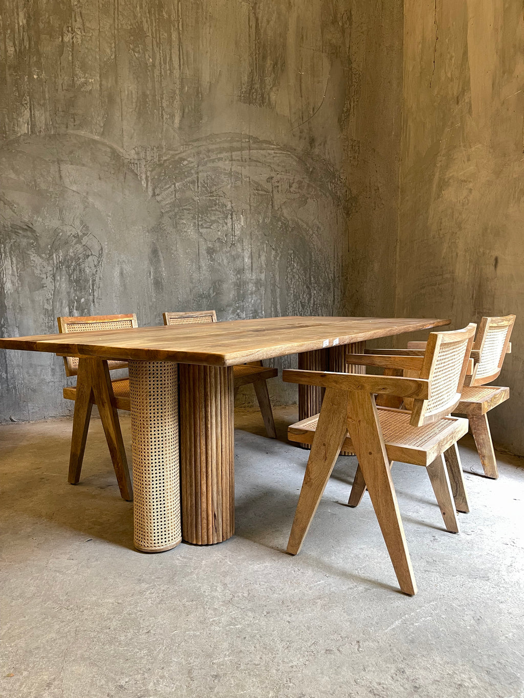 Rattan and wood dining table