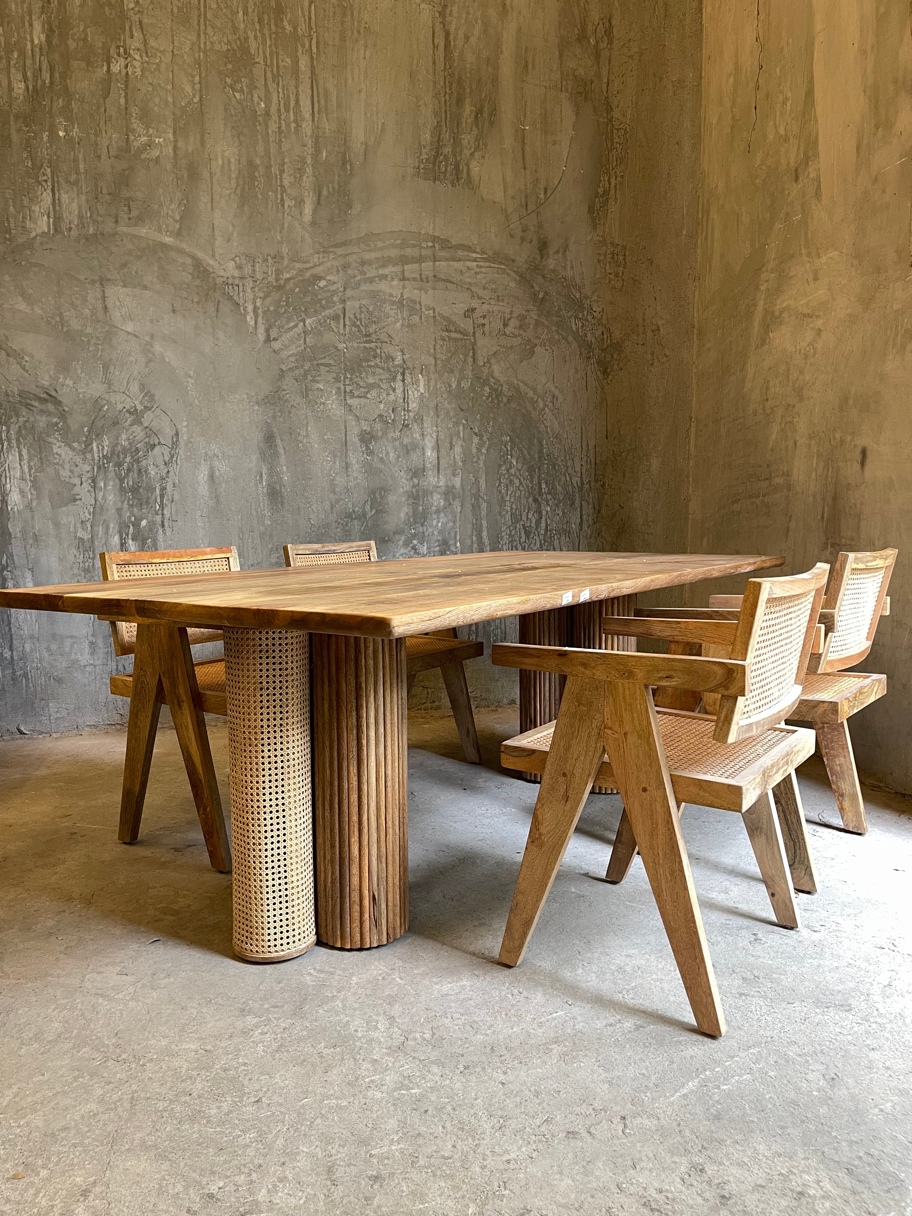 Rattan and wood dining table