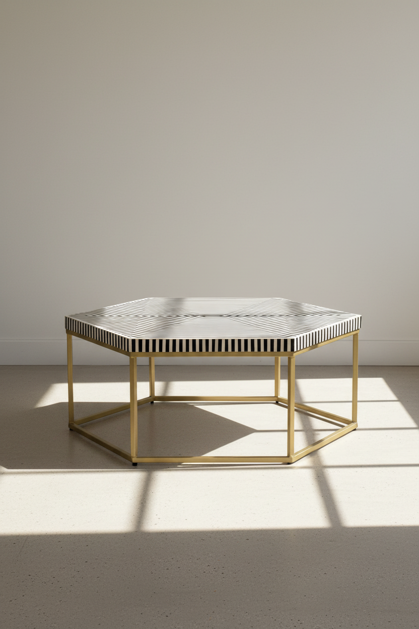 Octagonal bone inlay coffee table