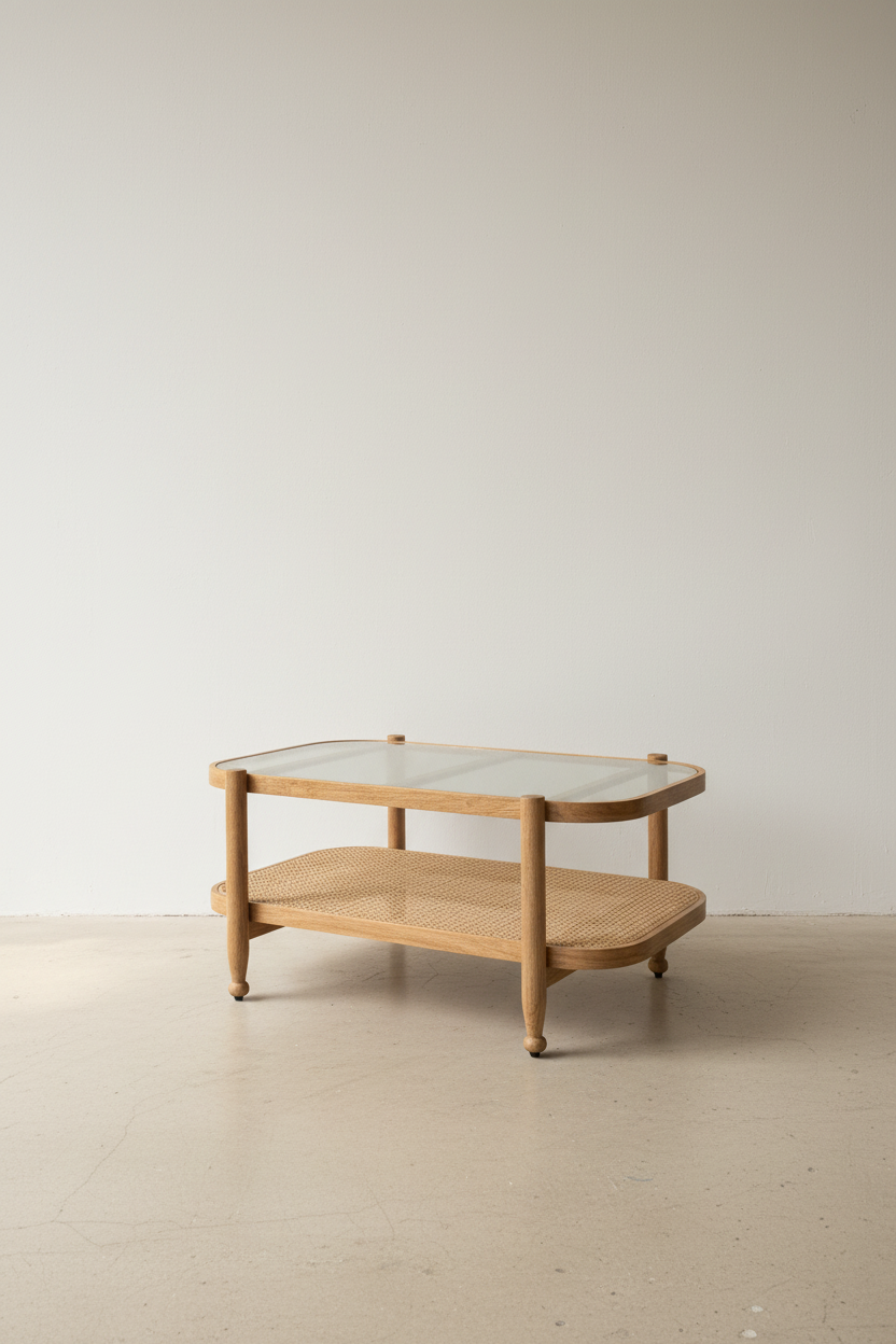 Rattan fluted glass coffee table