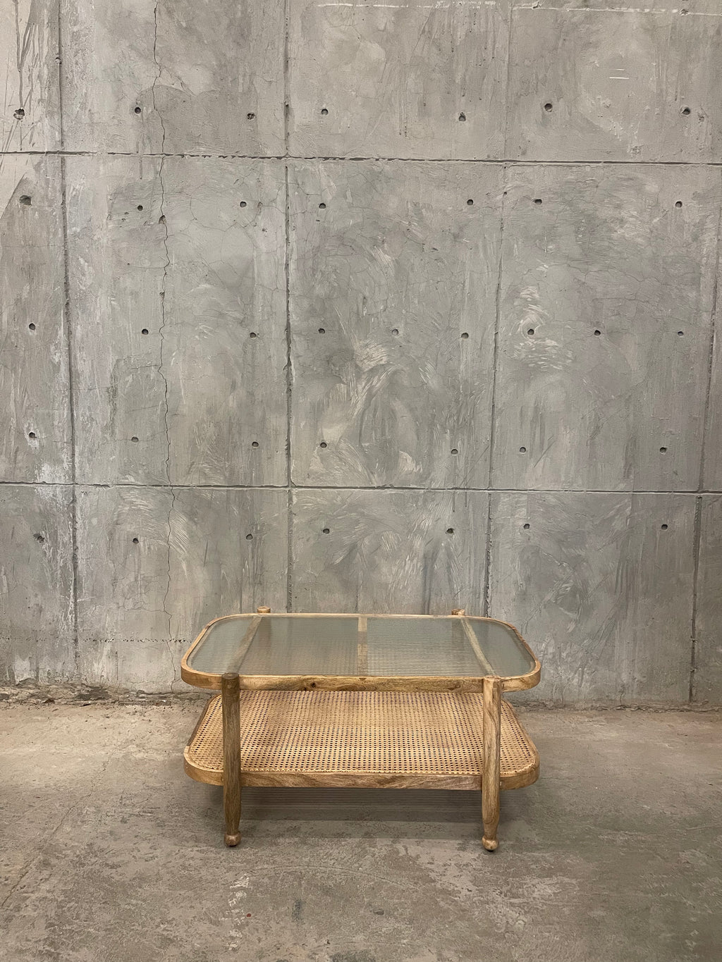 Rattan fluted glass coffee table