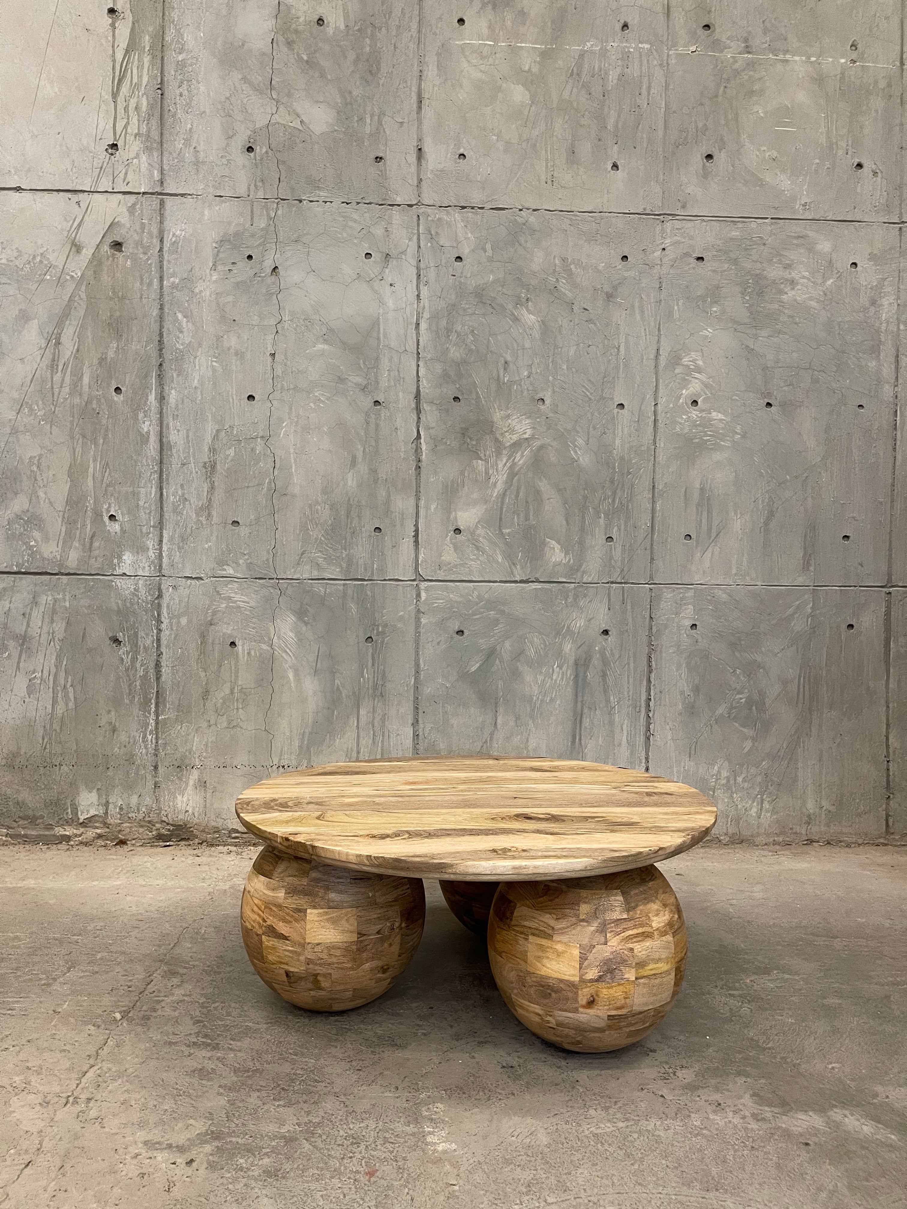 Sphere base wooden coffee table