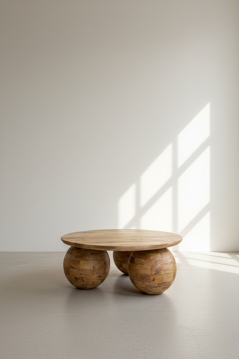 Sphere base wooden coffee table